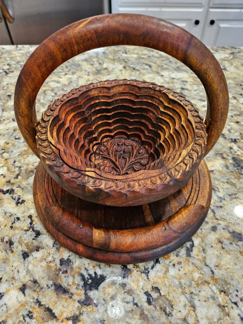 Handcrafted Vintage Wooden Collapsible Basket Foldable Rosewood Fruit Bowl